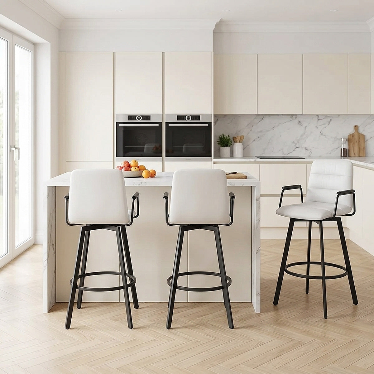 Tabouret Faux Cuir Noir - Marco Blanc
