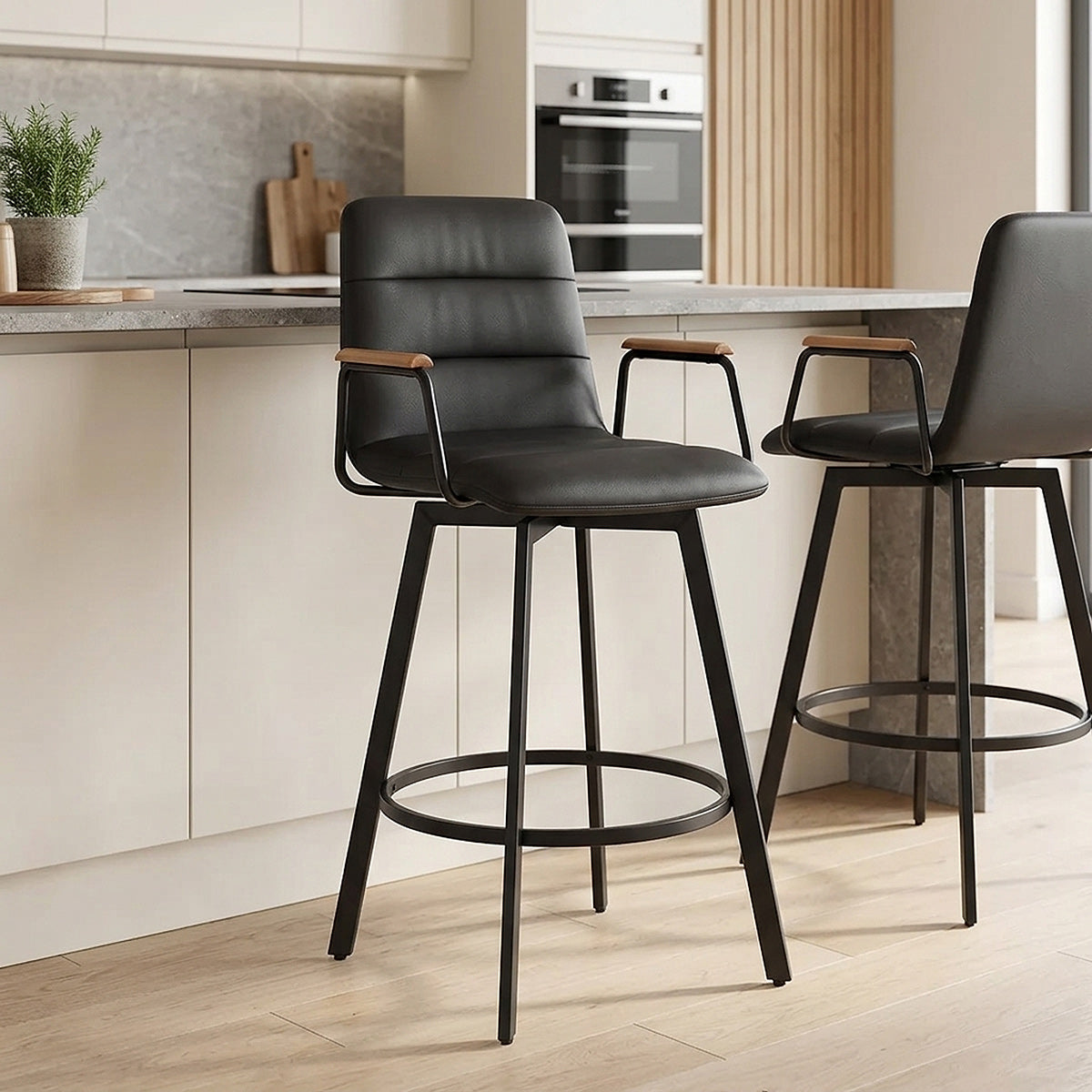 Tabouret Faux Cuir Chene - Marco Noir 