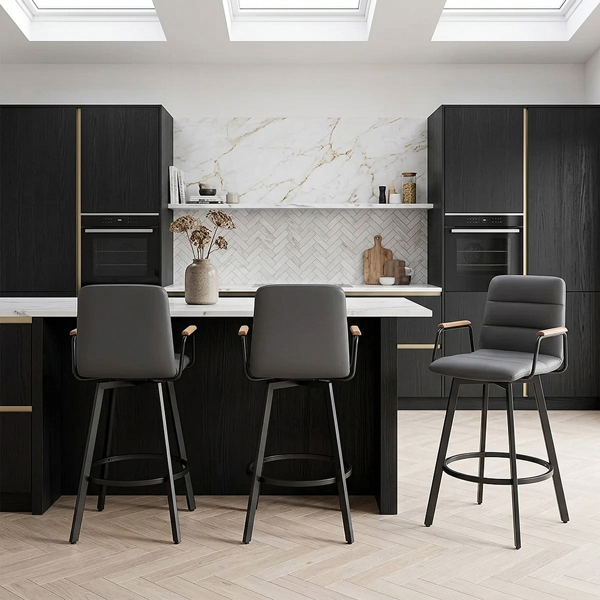 Tabouret Faux Cuir Chene - Marco Gris 