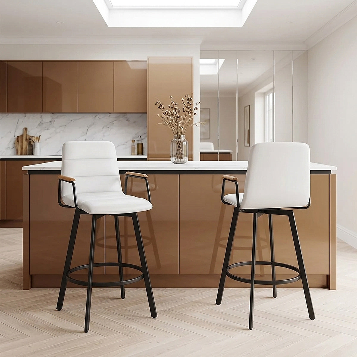 Tabouret Faux Cuir Chene - Marco Blanc 
