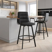 Tabouret Faux Cuir Bois - Marco Noir