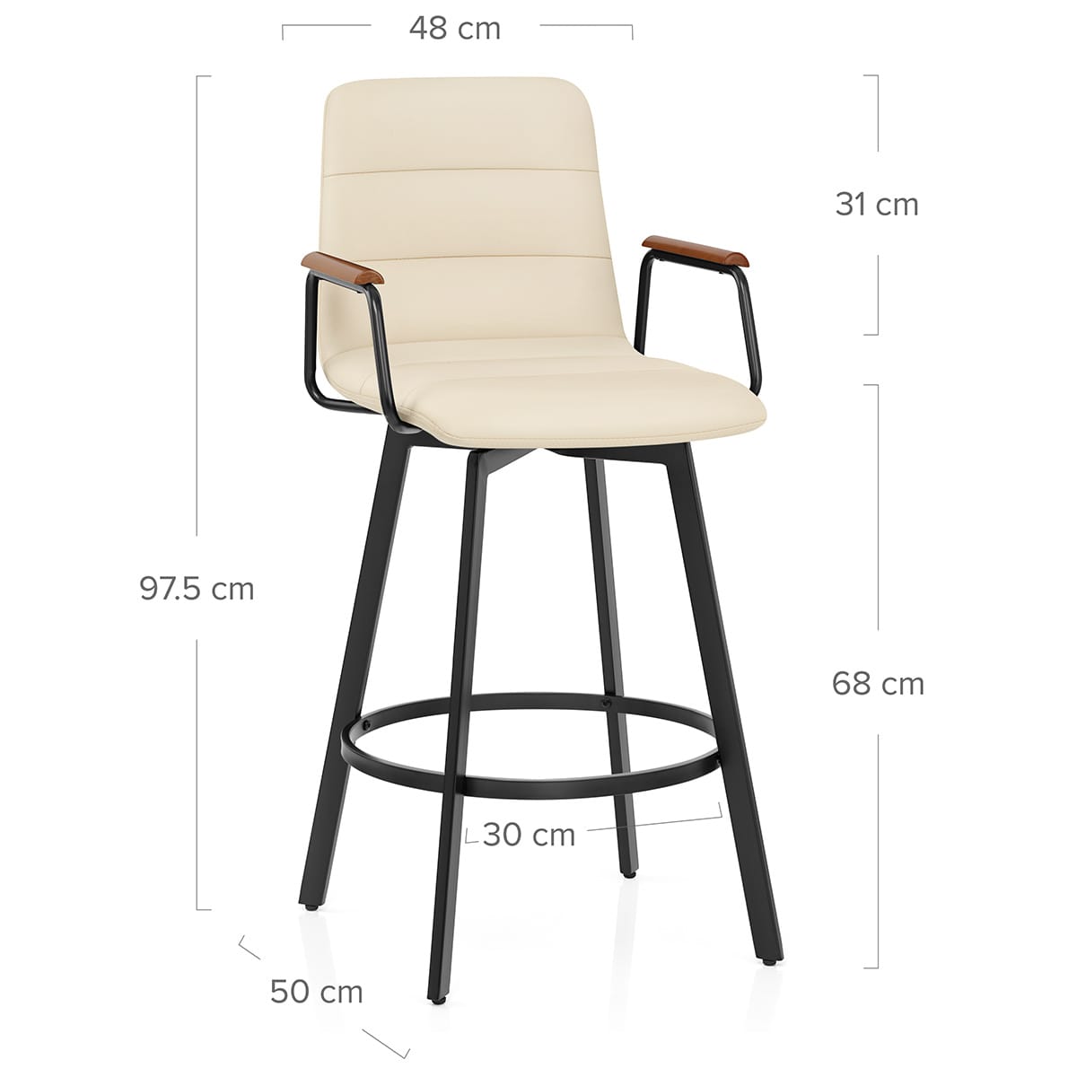 Tabouret Faux Cuir Bois - Marco Crème
