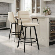 Tabouret Faux Cuir Bois - Marco Crème