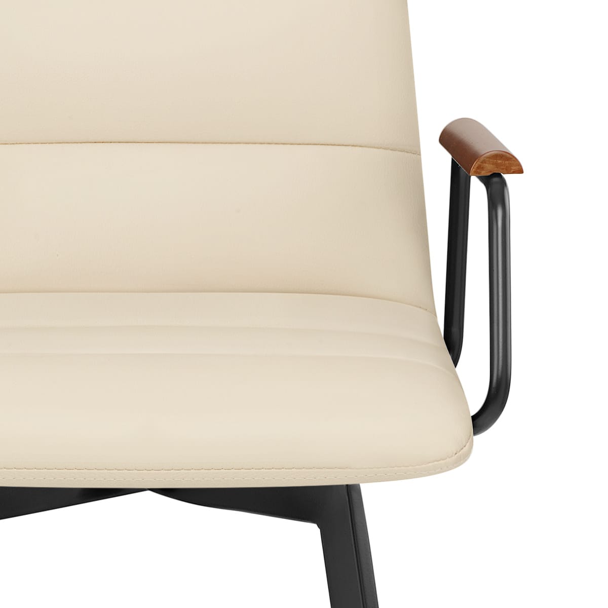 Tabouret Faux Cuir Bois - Marco Crème