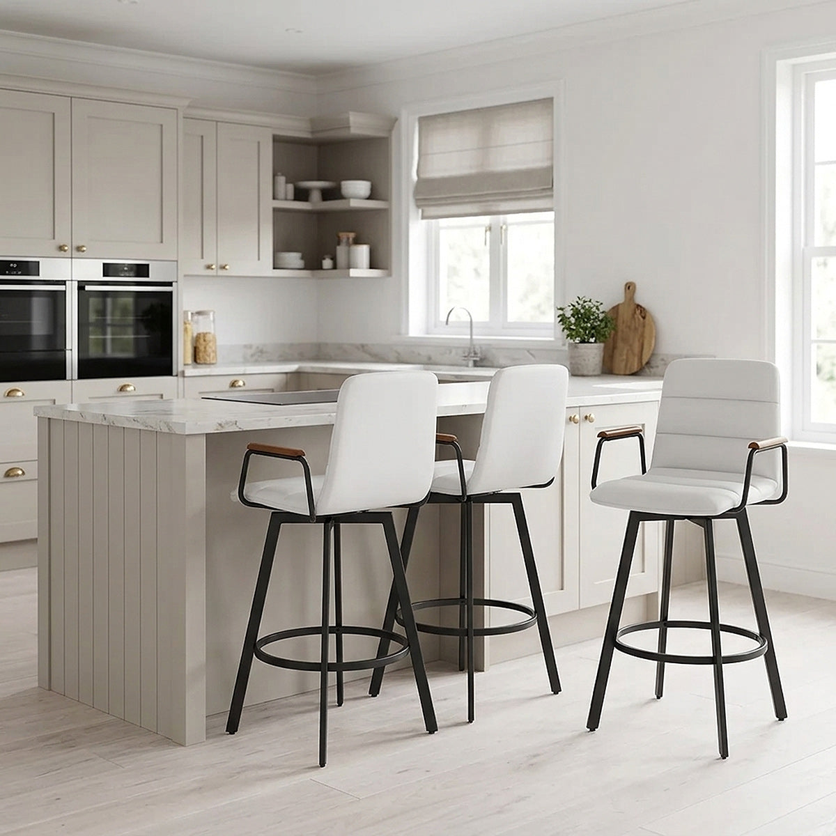 Tabouret Faux Cuir Bois - Marco Blanc