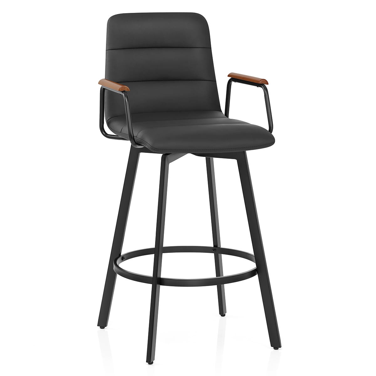 Tabouret Faux Cuir Bois - Marco Noir