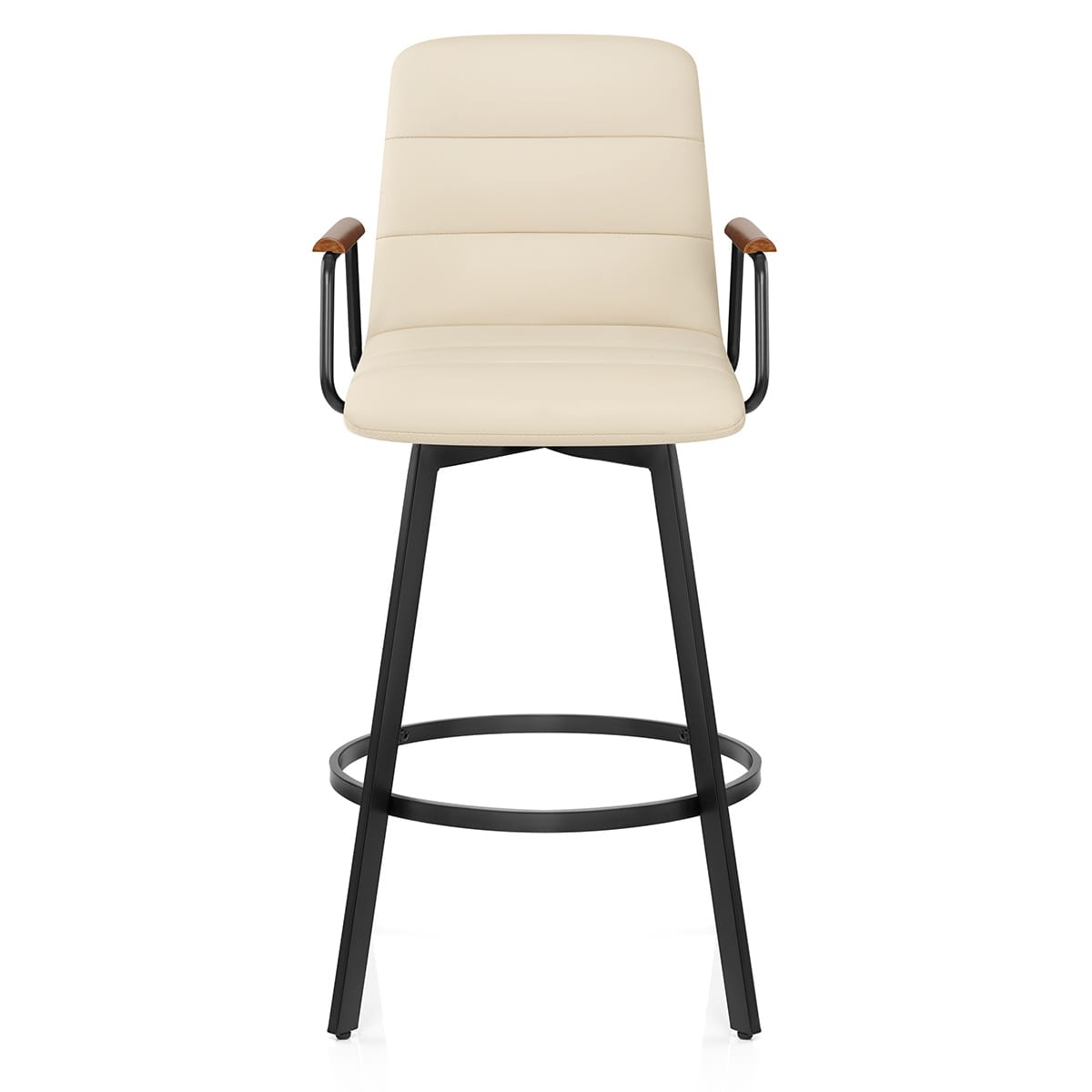 Tabouret Faux Cuir Bois - Marco Crème