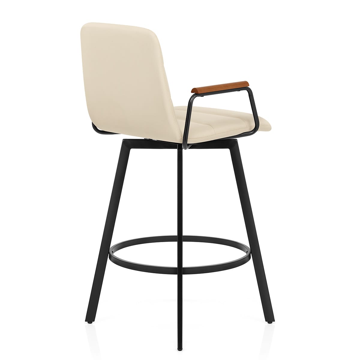 Tabouret Faux Cuir Bois - Marco Crème