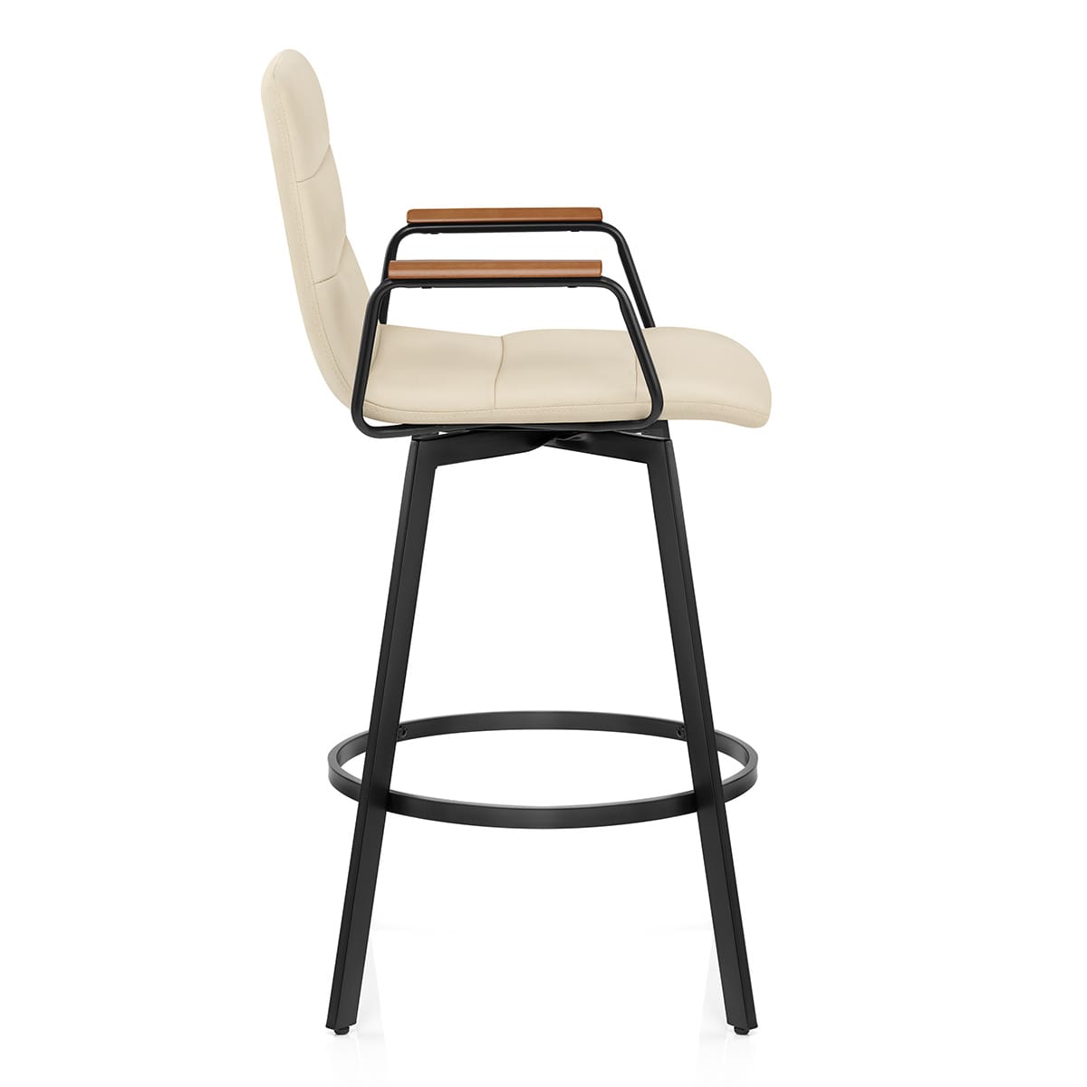 Tabouret Faux Cuir Bois - Marco Crème