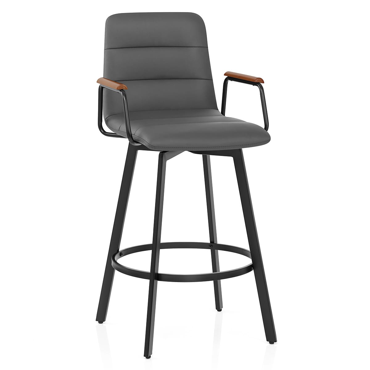 Tabouret Faux Cuir Bois - Marco Gris