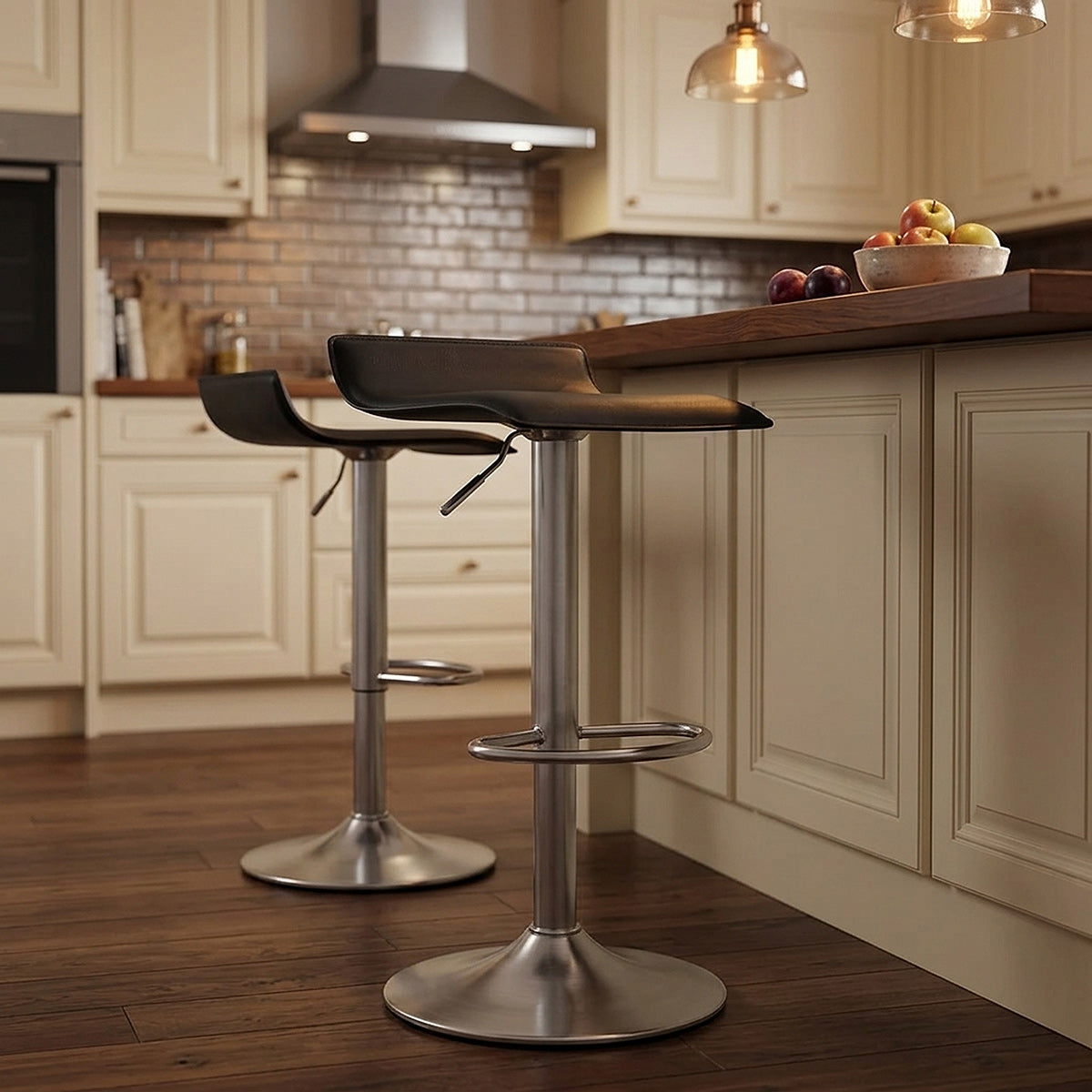 Tabouret Faux Cuir Chrome Brossé - Mars Noir 