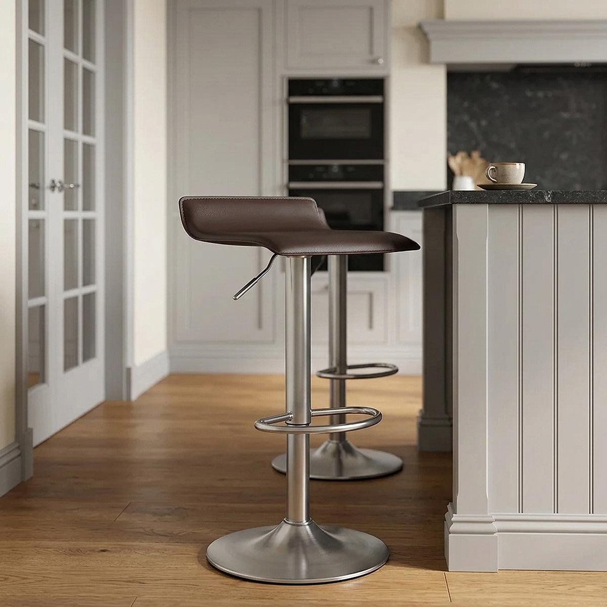 Tabouret Faux Cuir Chrome Brossé - Mars Marron 