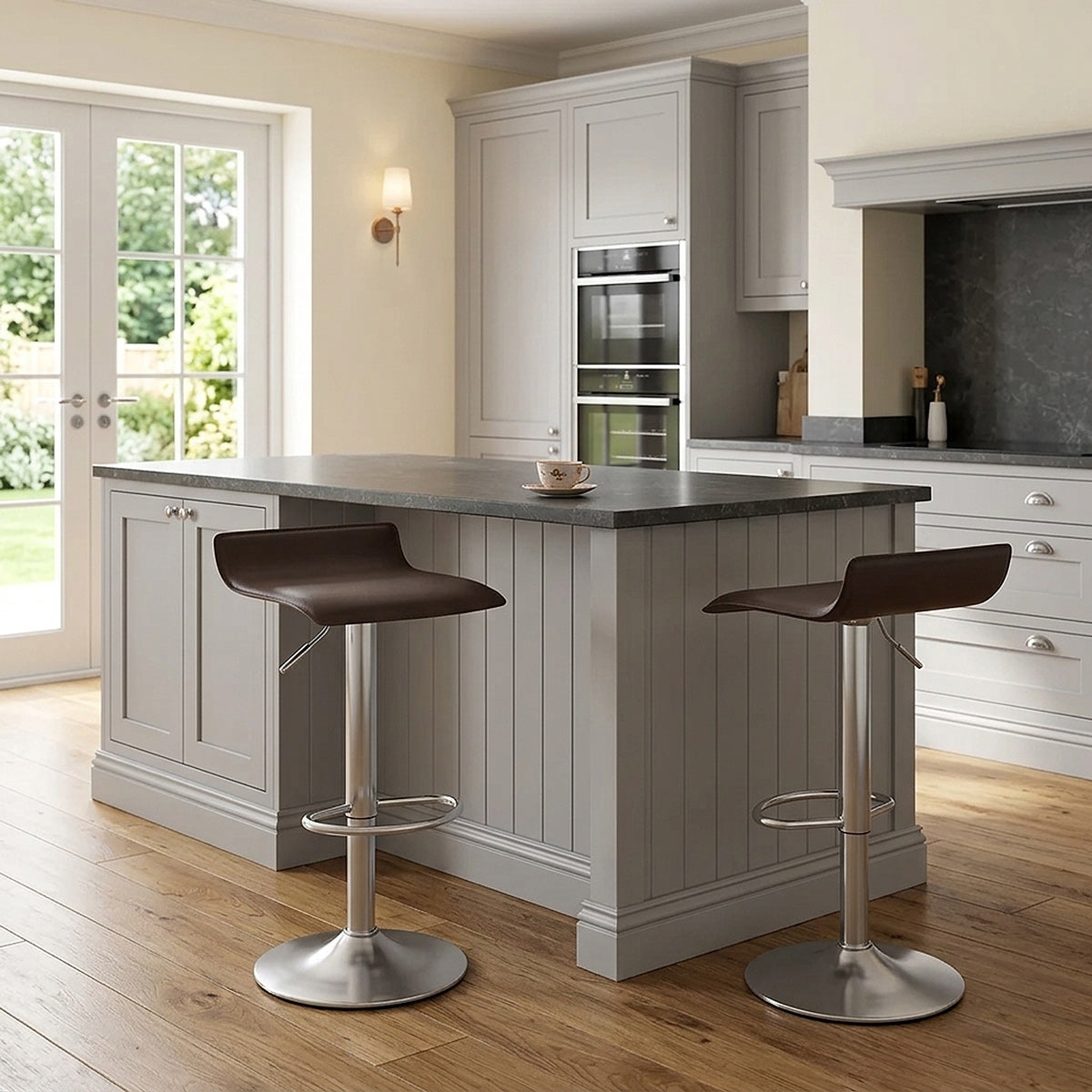 Tabouret Faux Cuir Chrome Brossé - Mars Marron 