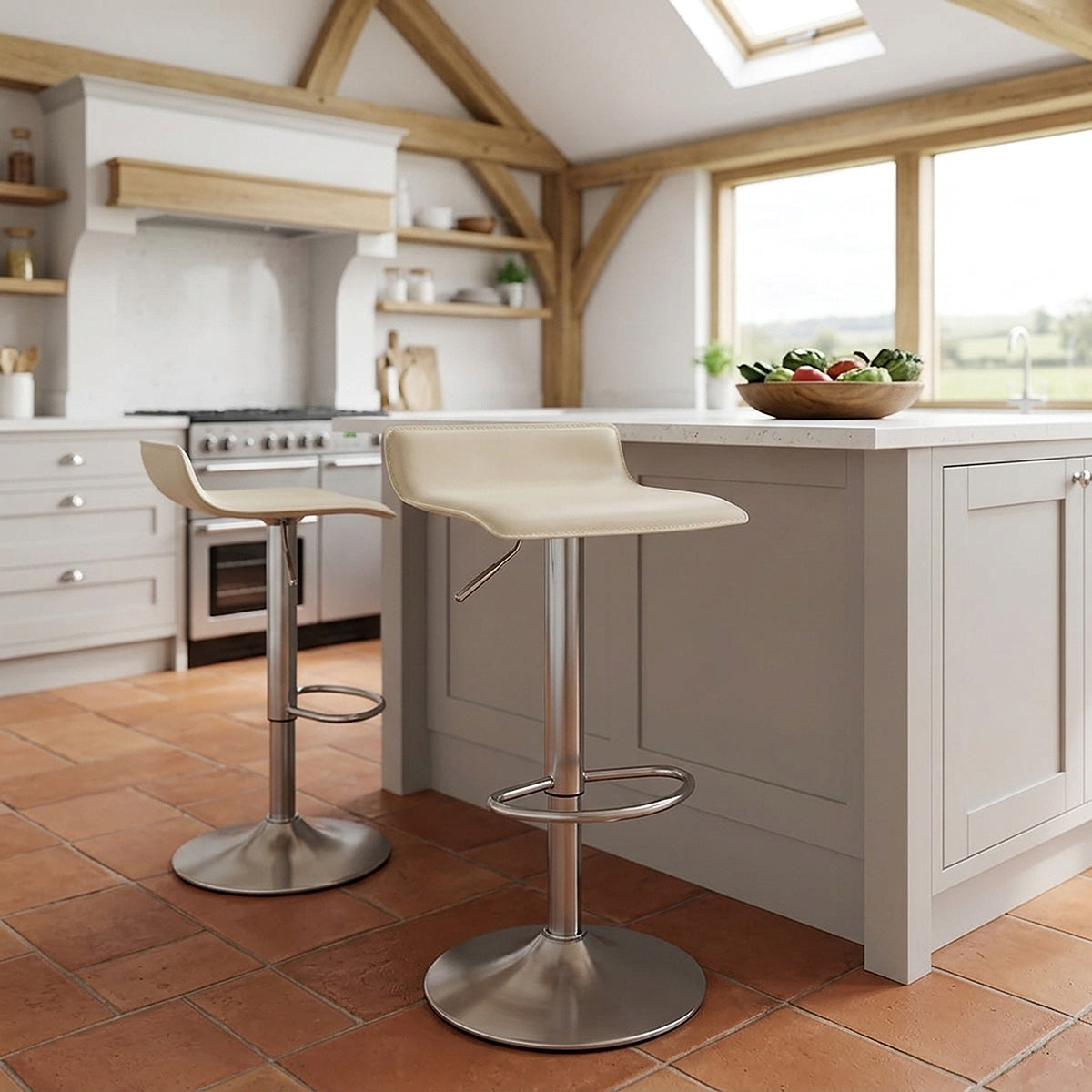 Tabouret Faux Cuir Chrome Brossé - Mars Crème 