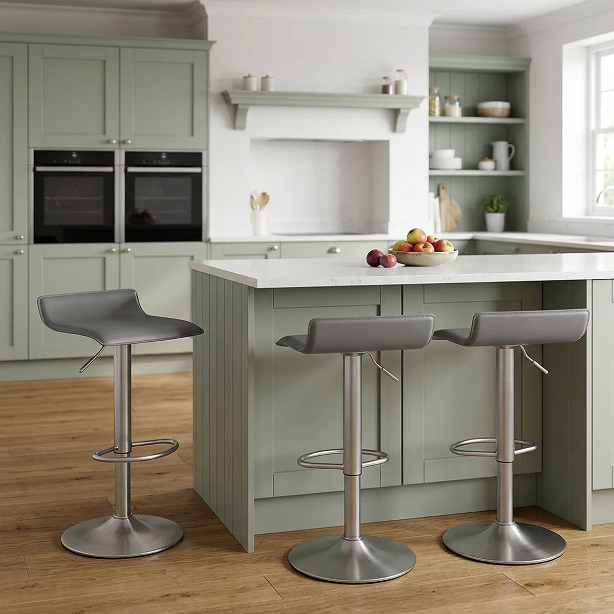 Tabouret Faux Cuir Chrome Brossé - Mars Gris 