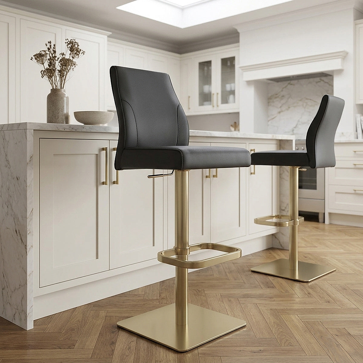 Tabouret de Bar Doré Cuir Véritable - Martello Noir