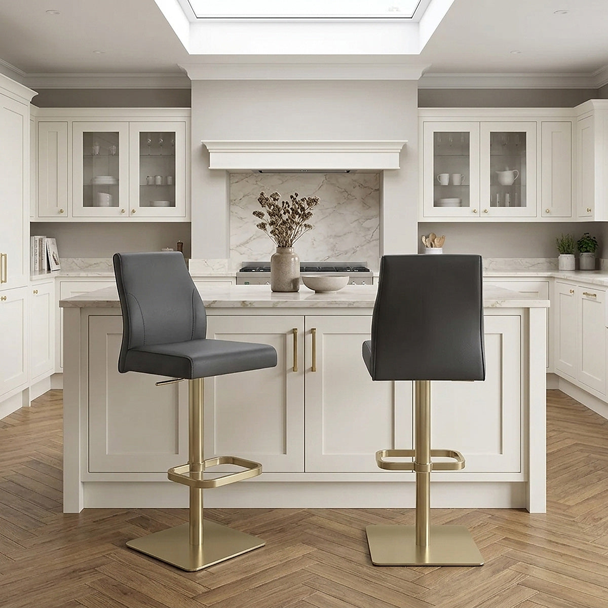 Tabouret de Bar Doré Cuir Véritable - Martello Noir