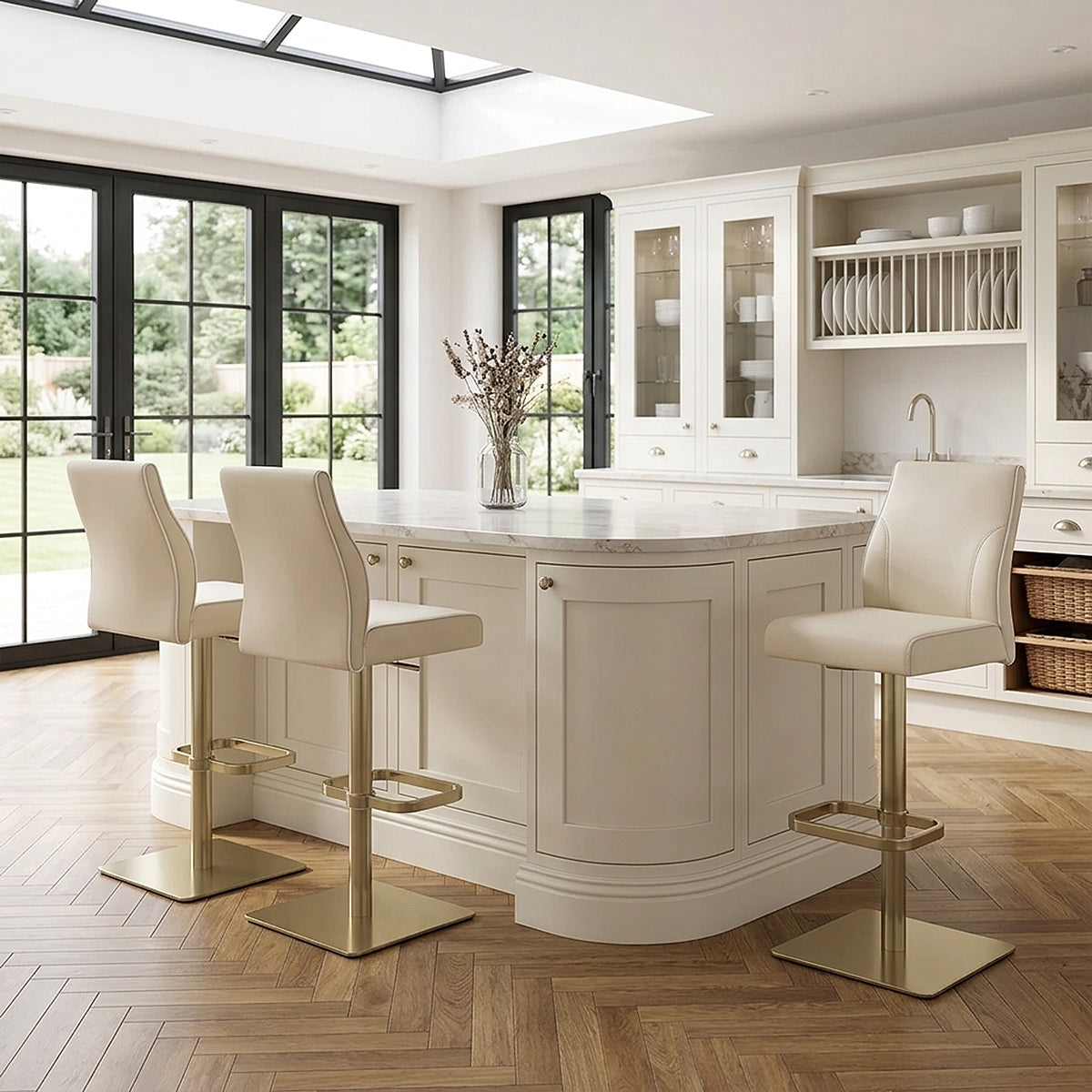Tabouret de Bar Doré Cuir Véritable - Martello Crème