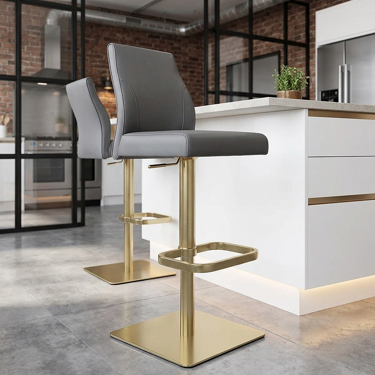 Martello Real Leather Gold Stool Grey