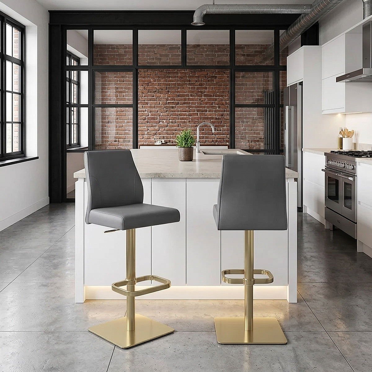Martello Real Leather Gold Stool Grey
