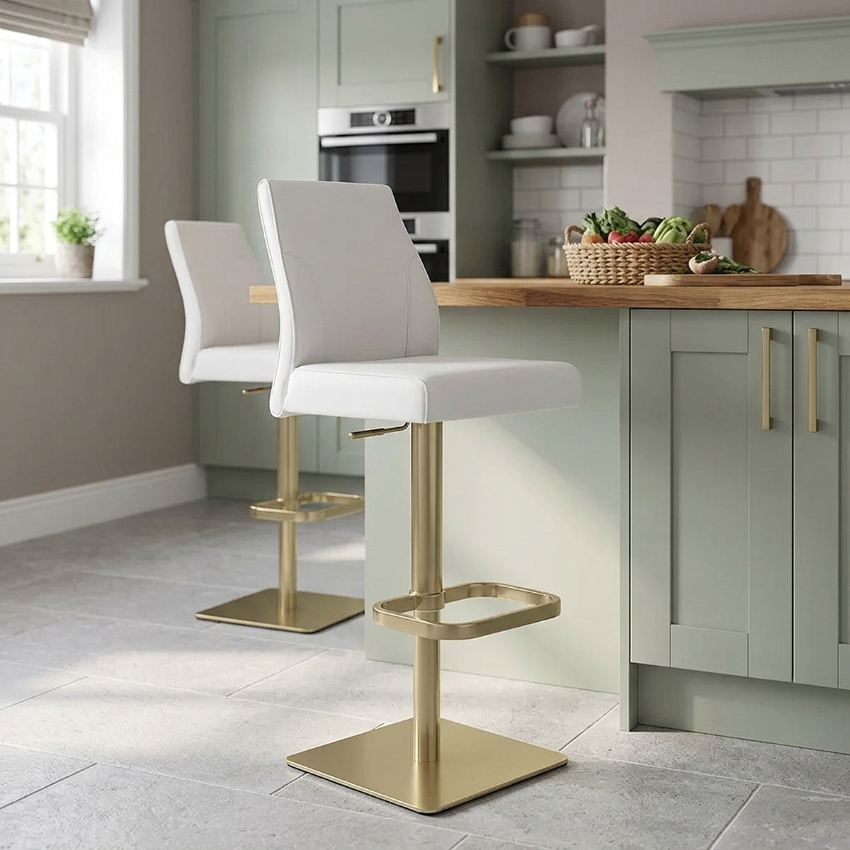 Martello Real Leather Gold Stool White