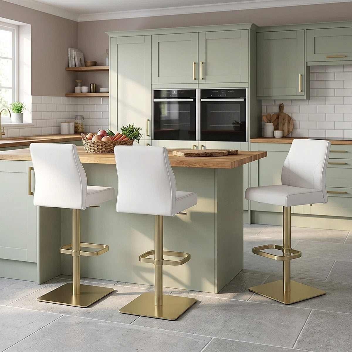 Martello Real Leather Gold Stool White