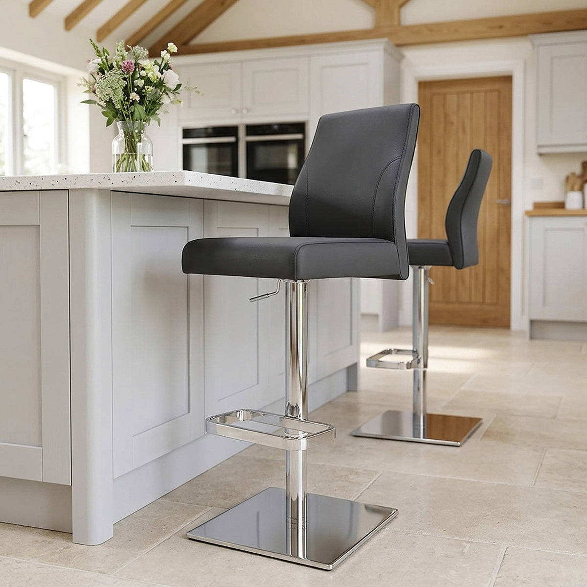Chaise de Bar Cuir Chrome - Martello Noir 