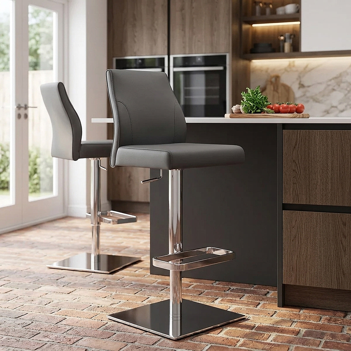 Chaise de Bar Cuir Chrome - Martello Gris 