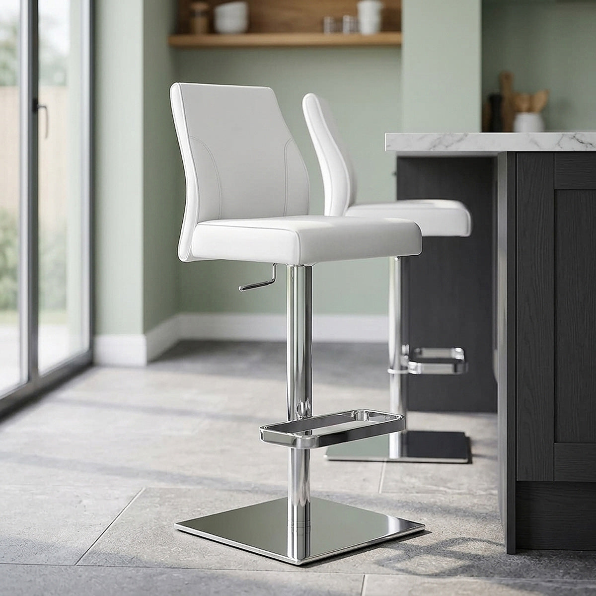 Chaise de Bar Cuir Chrome - Martello Blanc 