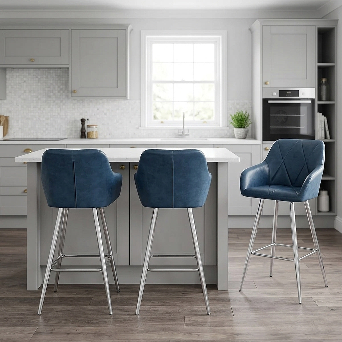 Tabouret de Bar Faux Cuir Antique - Mason Bleu 