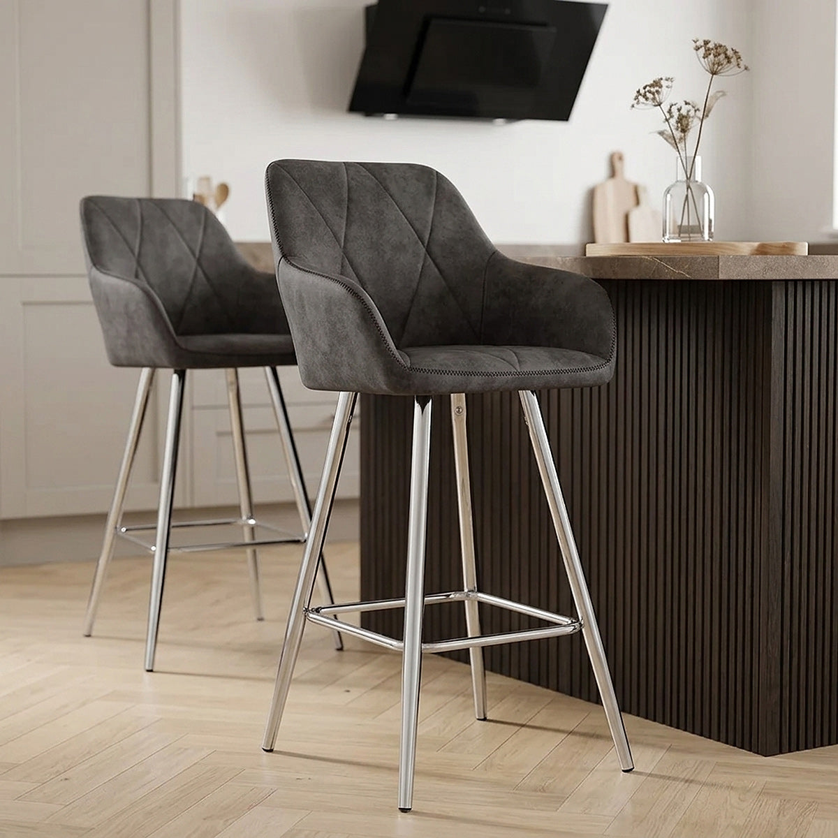 Chaise de bar Daim Chrome - Mason Gris Foncé 