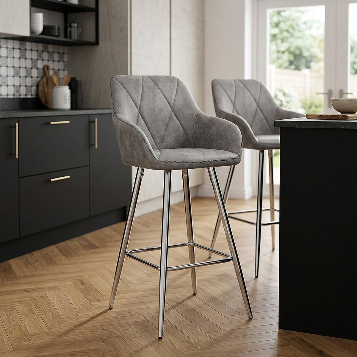 Chaise de bar Daim Chrome - Mason Gris 