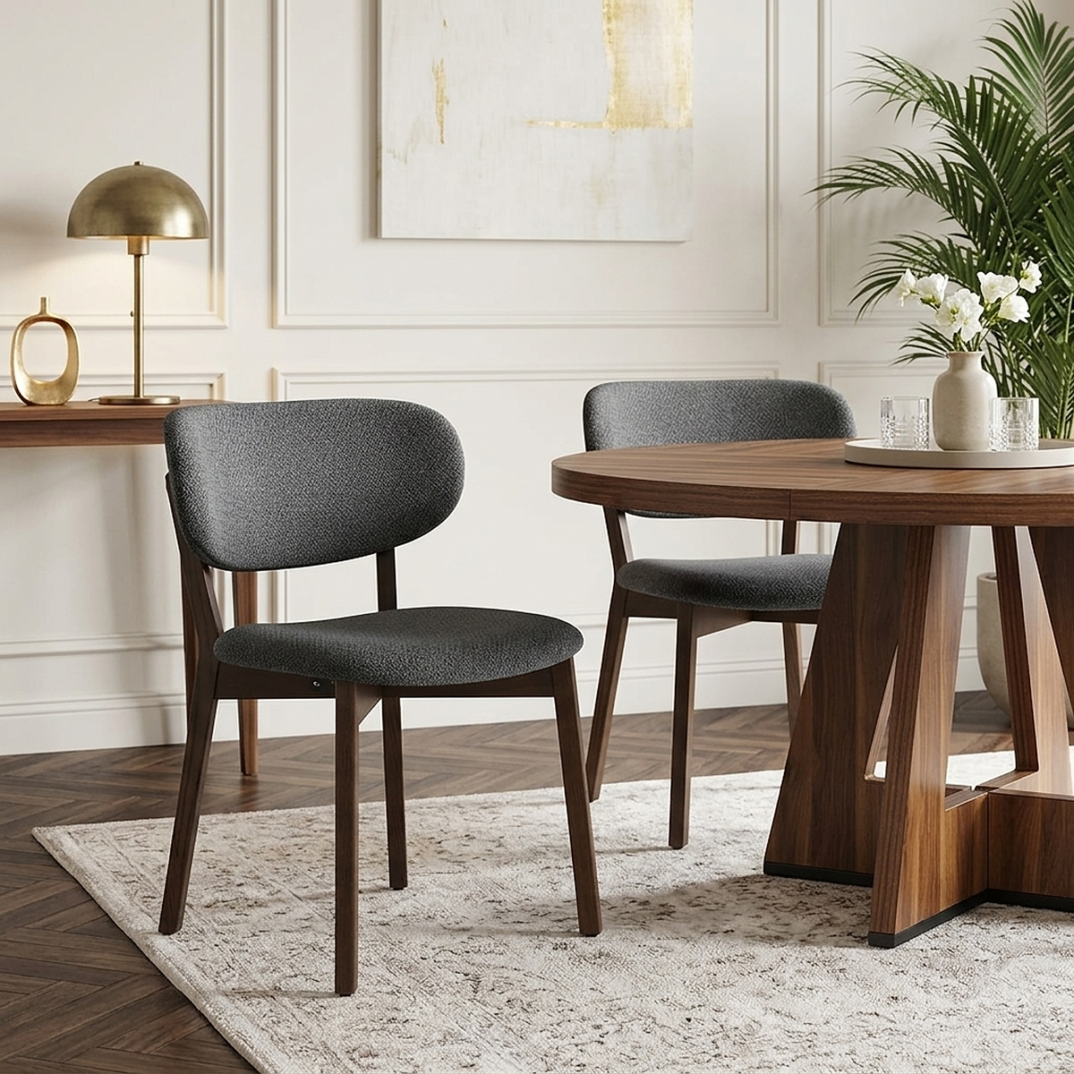 Chaise Chêne Foncé Tissu - Maya Gris Foncé 
