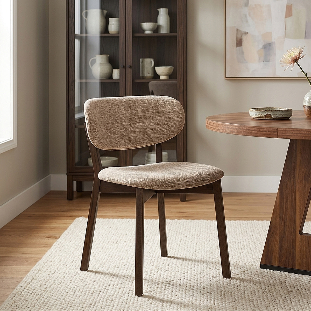 Chaise Chêne Foncé Tissu - Maya Crème 