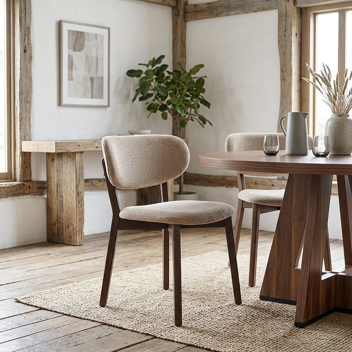 Chaise Chêne Foncé Tissu - Maya Crème 