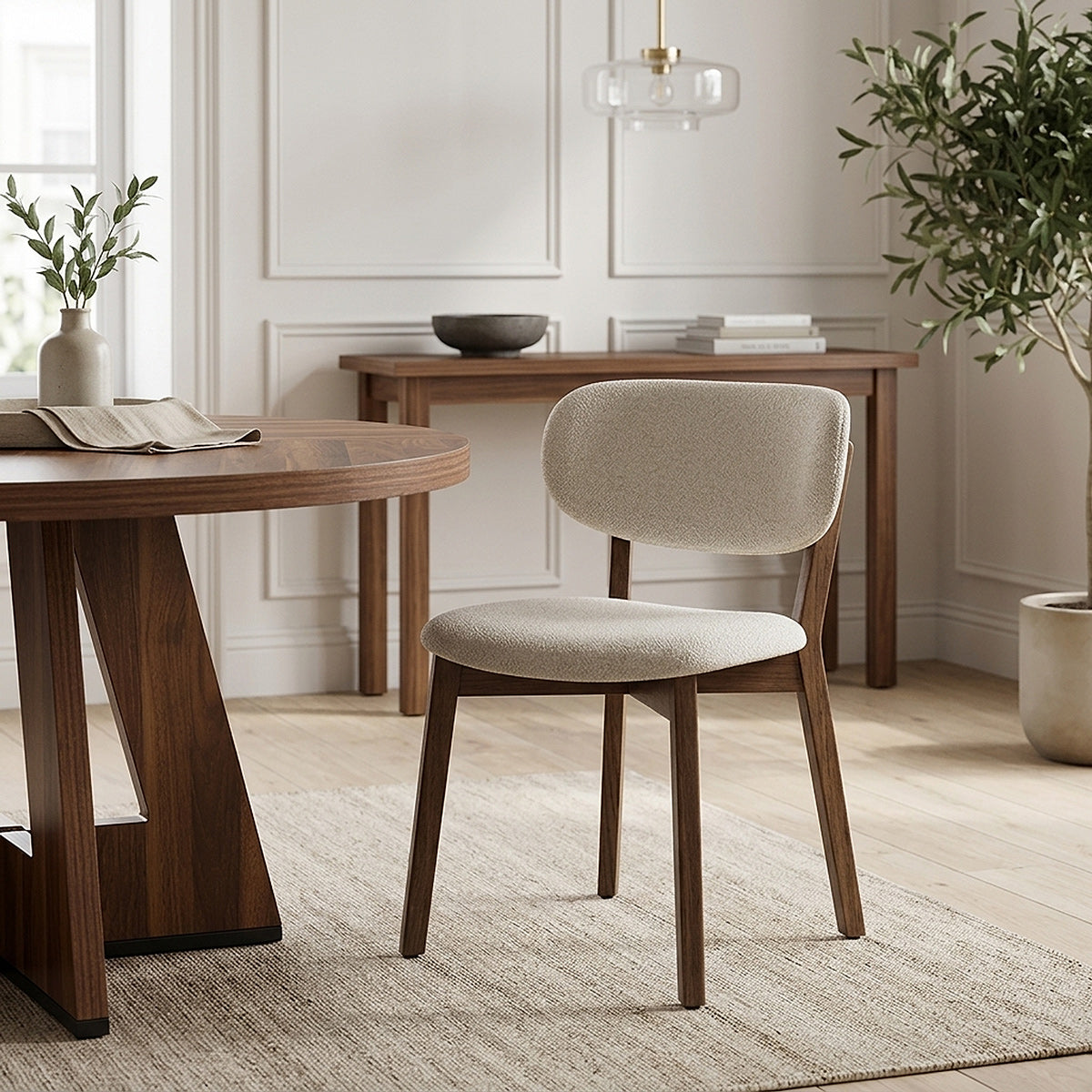 Chaise Chêne Clair Tissu - Maya Crème