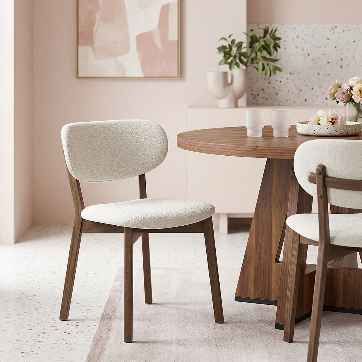 Chaise Chêne Clair Tissu - Maya Crème