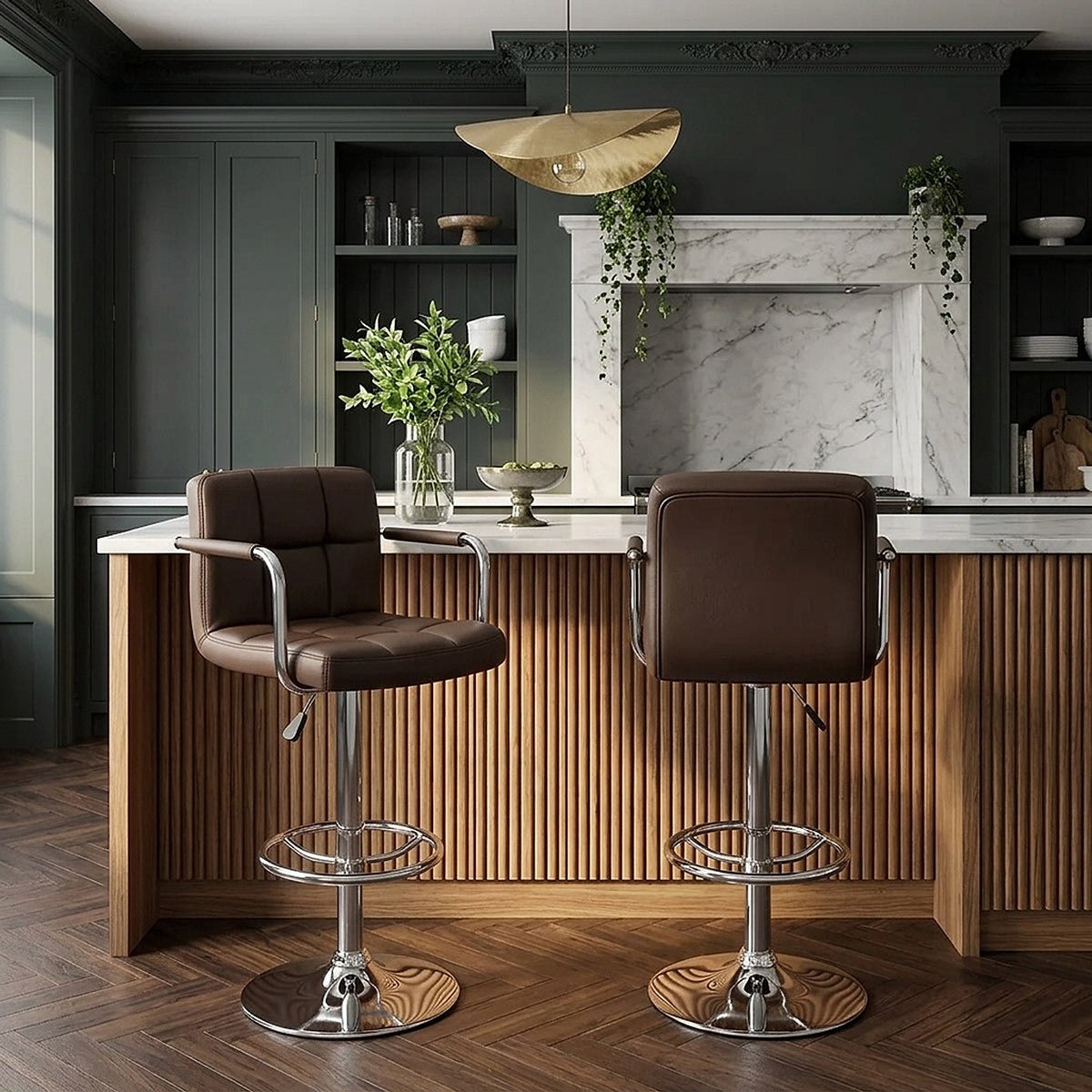 Chaise de Bar Faux Cuir Chrome - Maze Marron 