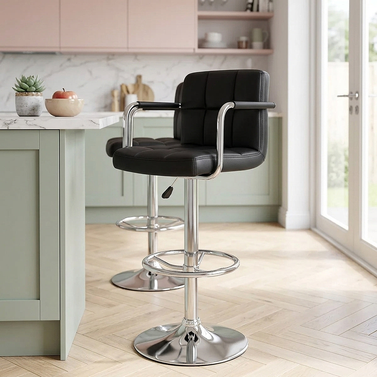 Chaise de Bar Faux Cuir Chrome - Maze Noir 