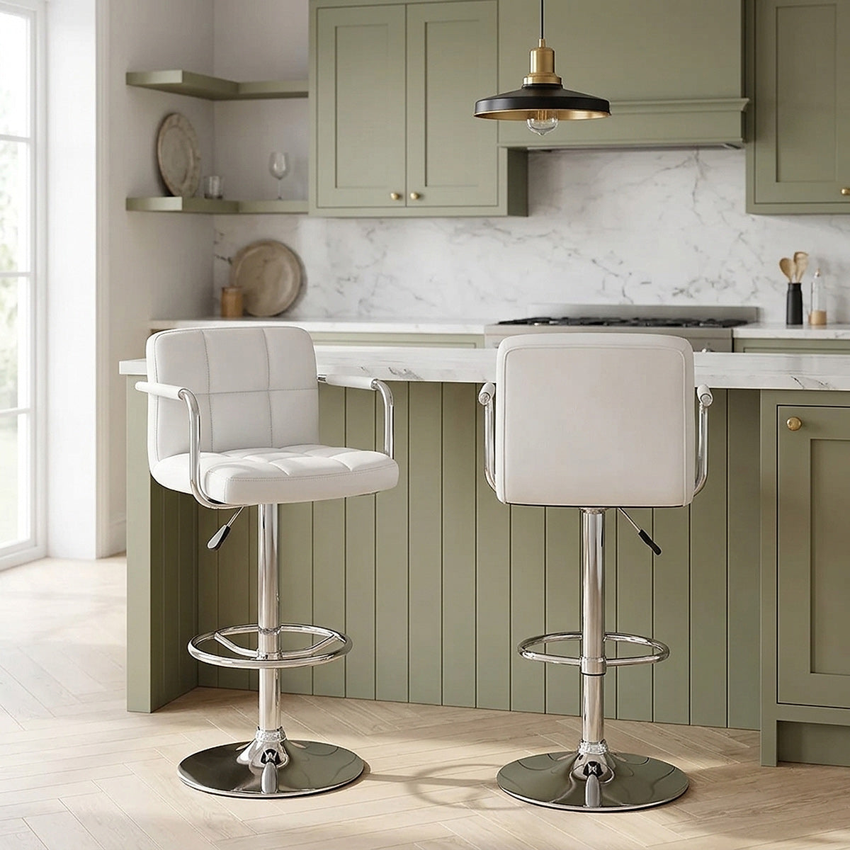 Chaise de Bar Faux Cuir Chrome - Maze Blanc 
