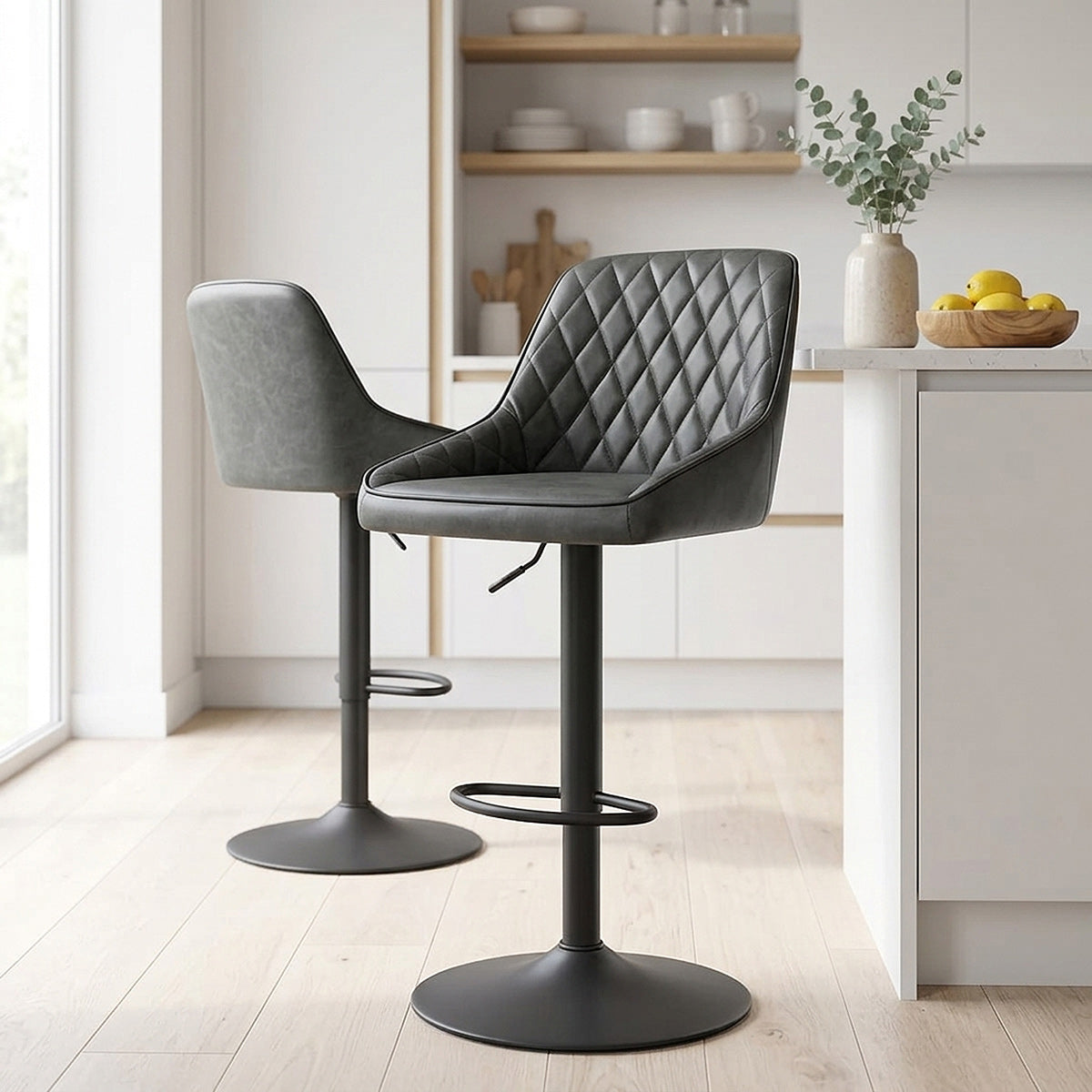 Tabouret Cuir Veritable - Melbourne Gris Foncé