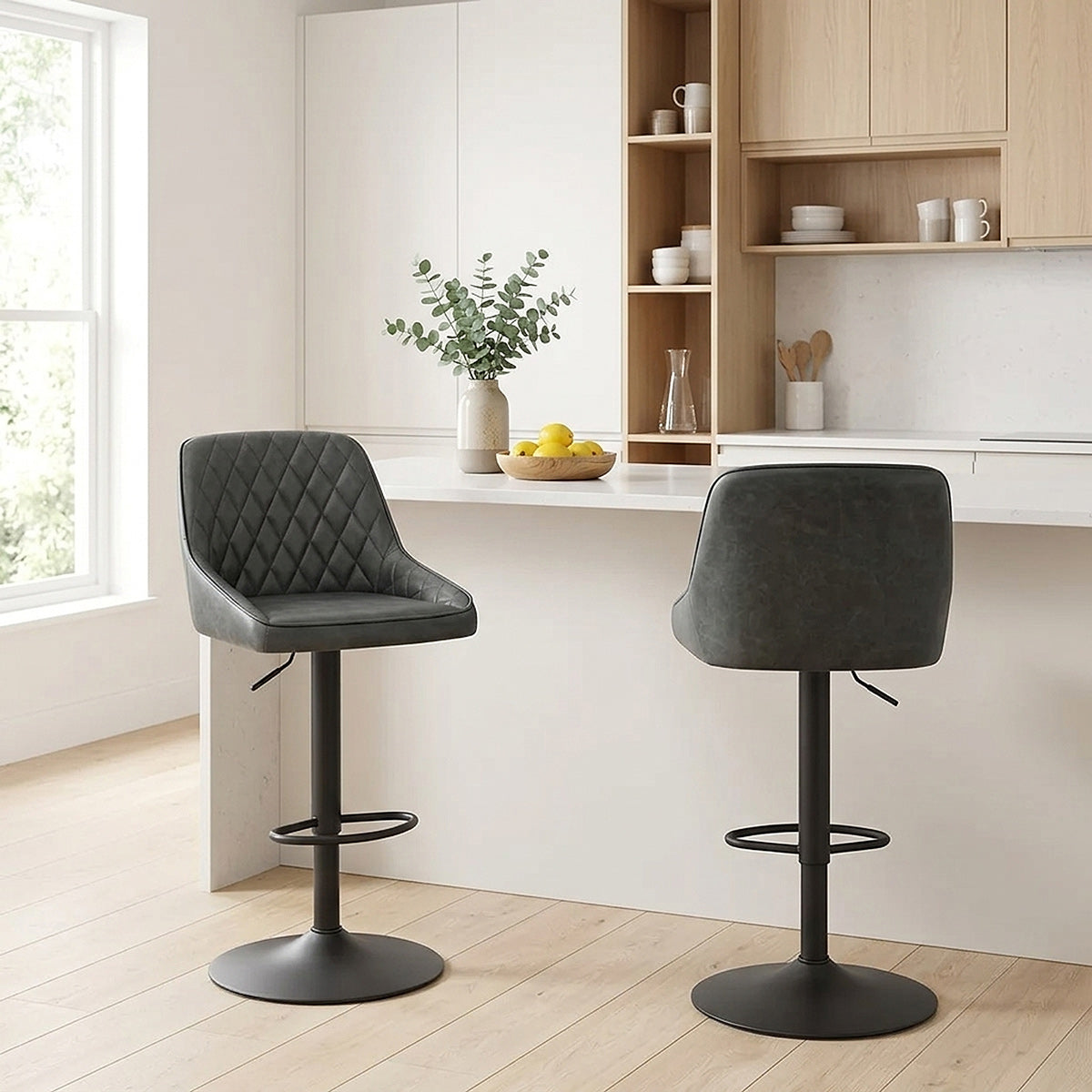 Tabouret Cuir Veritable - Melbourne Gris Foncé