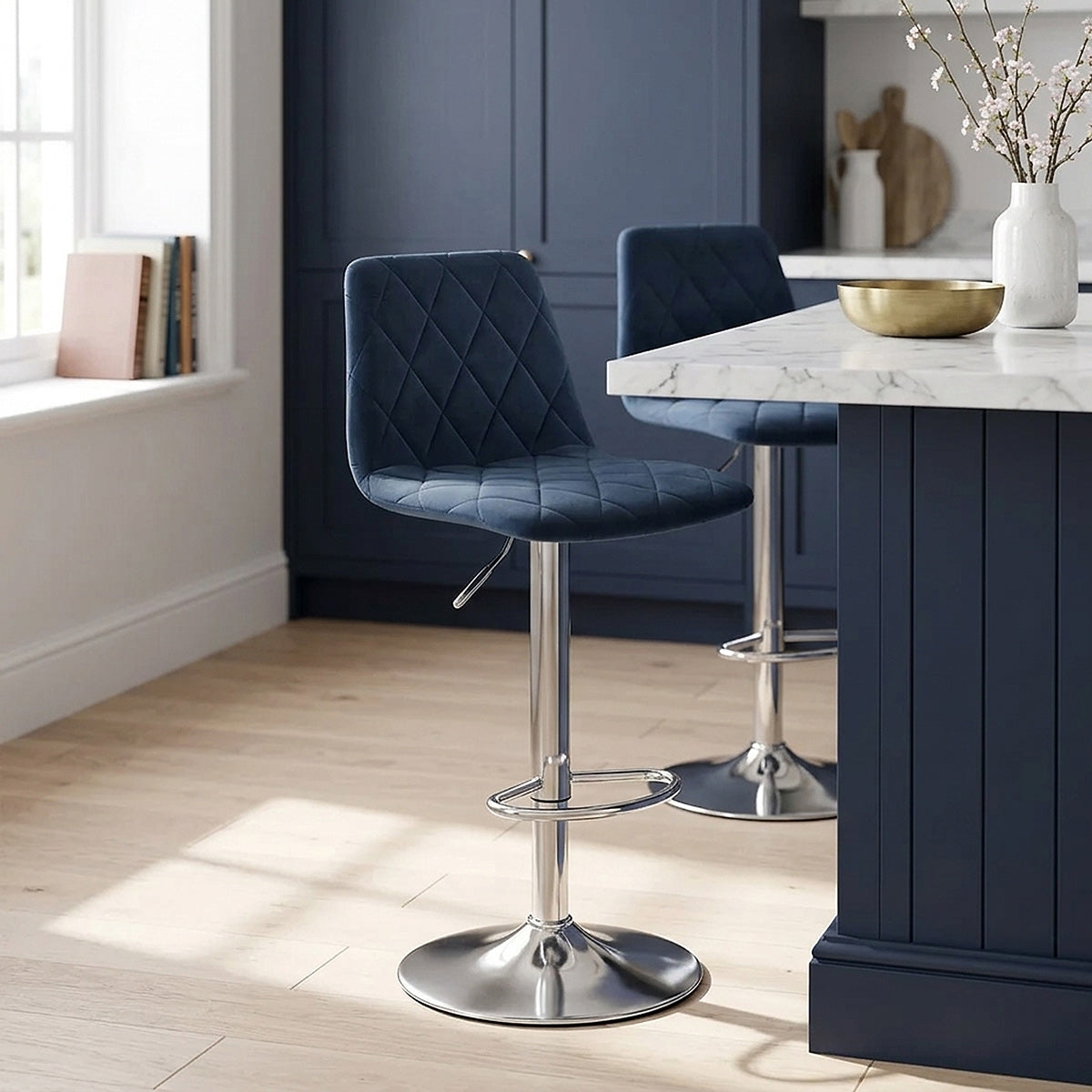 Tabouret de Bar Velours - Melody Bleu 