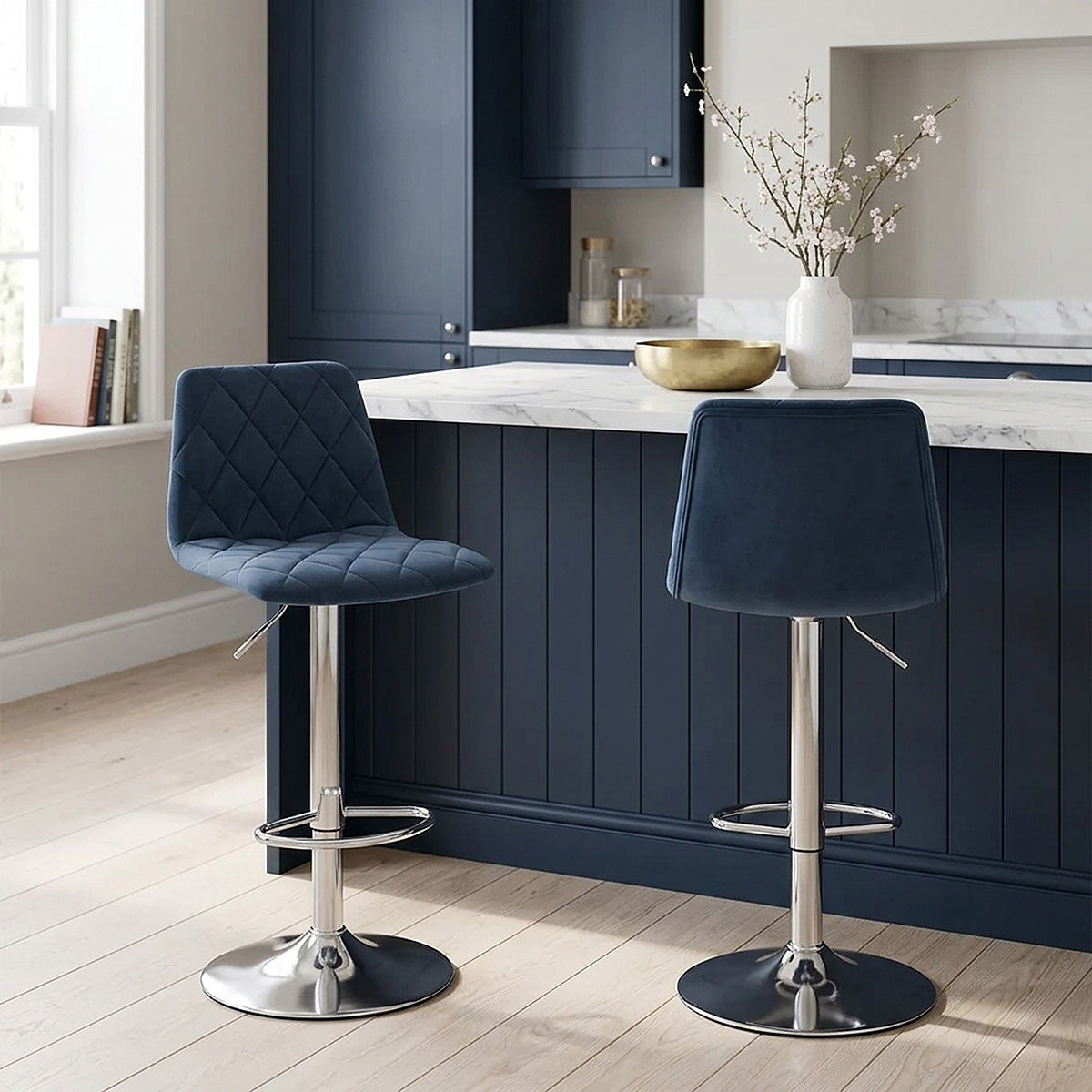 Tabouret de Bar Velours - Melody Bleu 