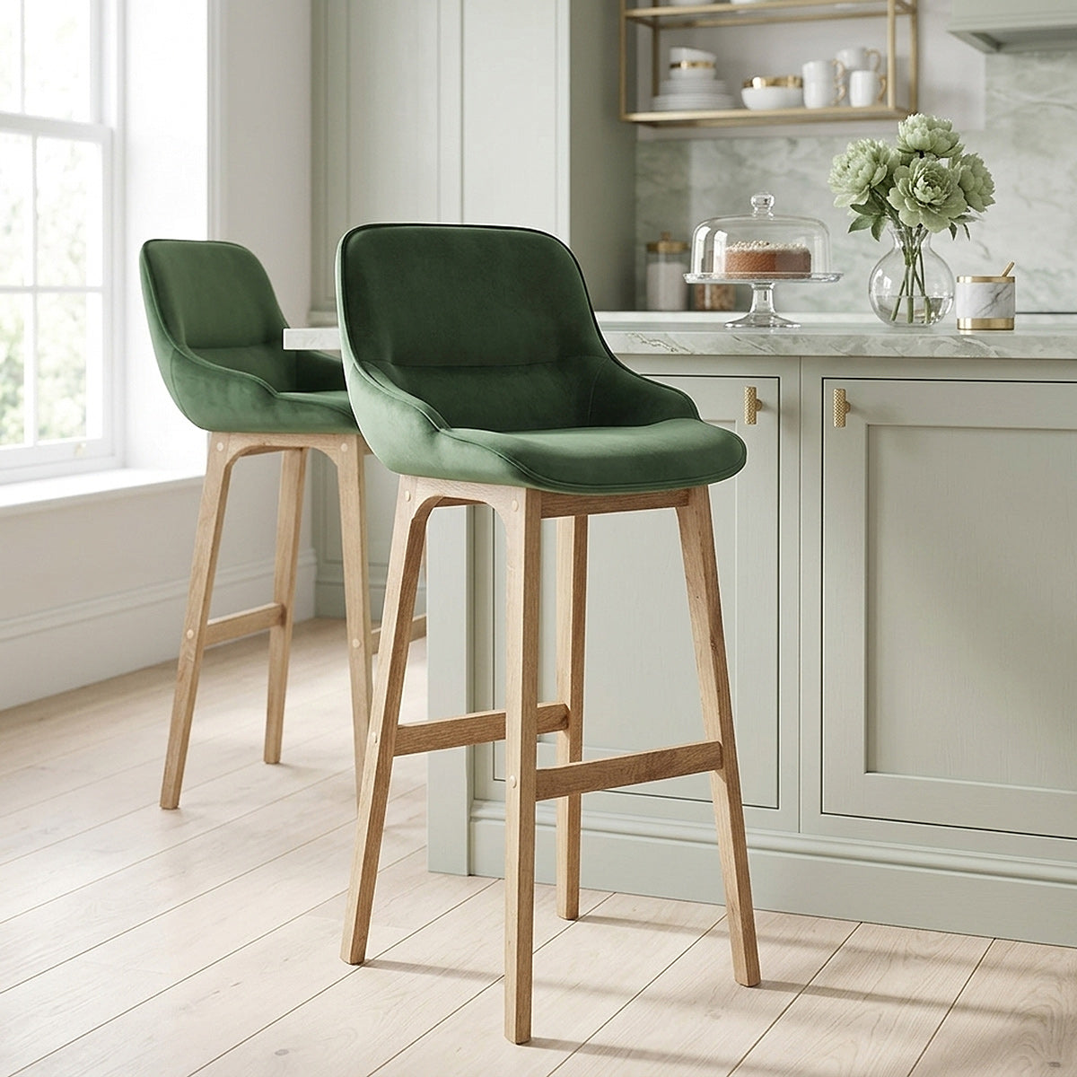 Chaise de Bar Bois Velours - Miami Vert 