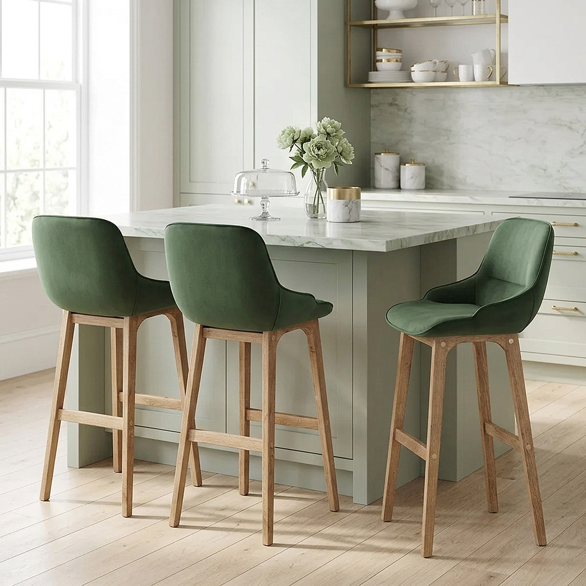 Chaise de Bar Bois Velours - Miami Vert 