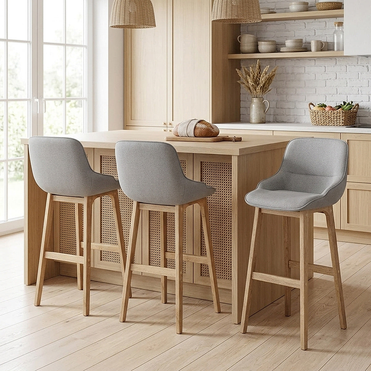 Chaise de Bar Bois Tissu - Miami Gris 
