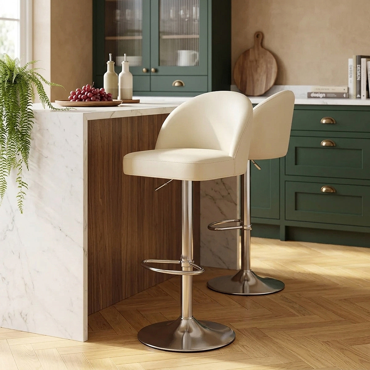 Chaise de Bar Faux Cuir Chrome Brossé - Mimi Crème 