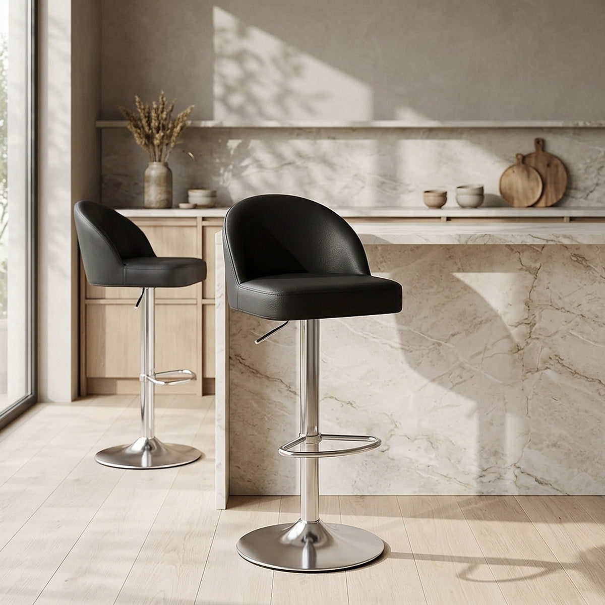 Chaise de Bar Faux Cuir Chrome Brossé - Mimi Noir 