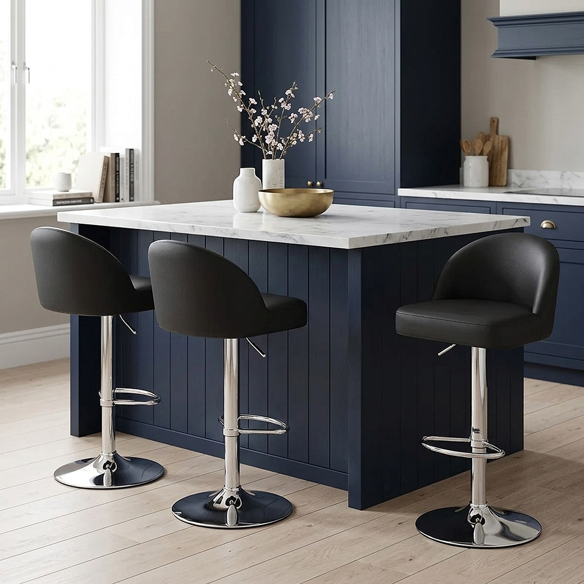 Chaise de Bar Faux Cuir Chrome - Mimi Noir 